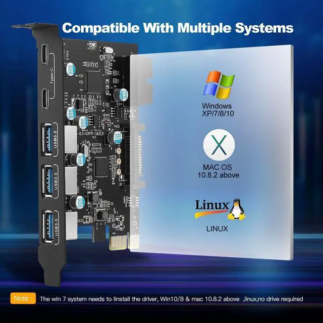 Alt view image 5 of 5 - SINEFINE PCI-E x 1 to USB Expansion Card, 3.0 5Gpbs(3 A - 2 C Internal 19-Pin Header) PCI Express PCIE Motherboard 3.15 4.72 0.7 inch, SF3A2C, inch