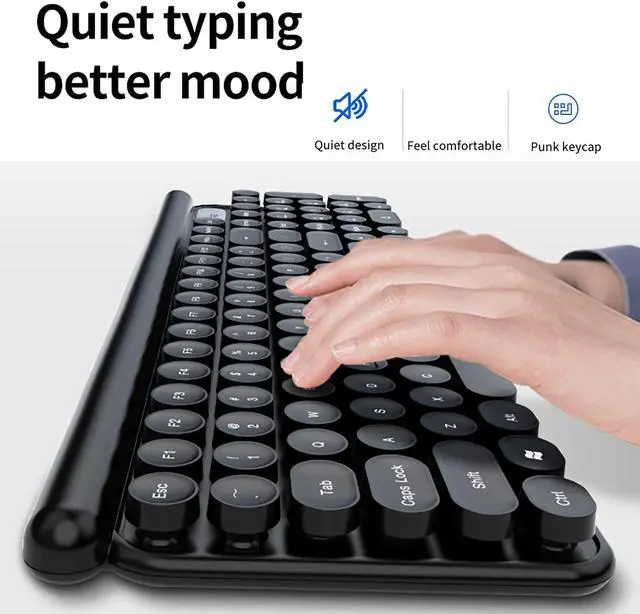 Alt view image 4 of 5 - Rechargeable Keyboard and Mouse Combo, 2.4Ghz Wireless Compact Retro Mute Computer Keyboard and Mice Set for Laptop Desktop PC (Black)