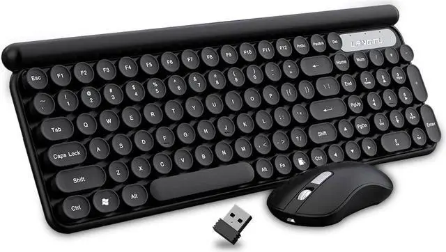 Main image of Rechargeable Keyboard and Mouse Combo, 2.4Ghz Wireless Compact Retro Mute Computer Keyboard and Mice Set for Laptop Desktop PC (Black)