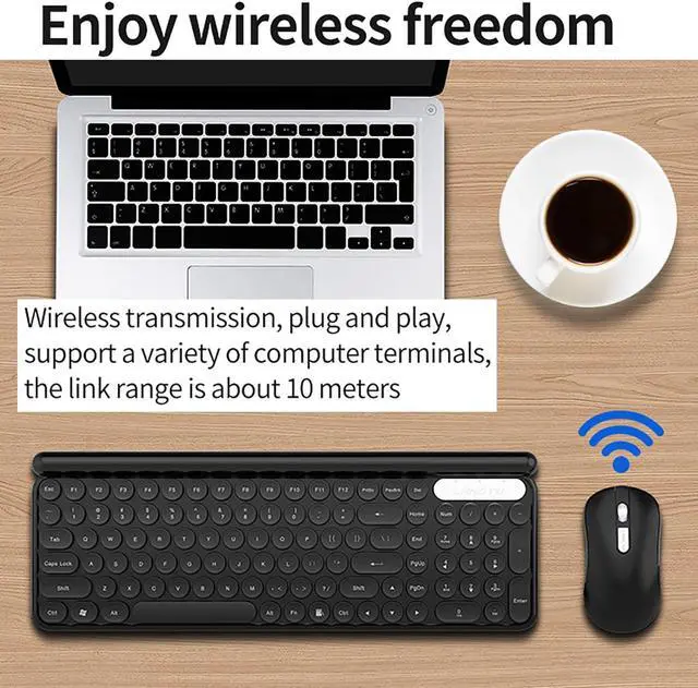 Alt view image 2 of 5 - Rechargeable Keyboard and Mouse Combo, 2.4Ghz Wireless Compact Retro Mute Computer Keyboard and Mice Set for Laptop Desktop PC (Black)