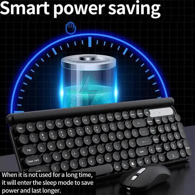 Alt view image 3 of 5 - Rechargeable Keyboard and Mouse Combo, 2.4Ghz Wireless Compact Retro Mute Computer Keyboard and Mice Set for Laptop Desktop PC (Black)