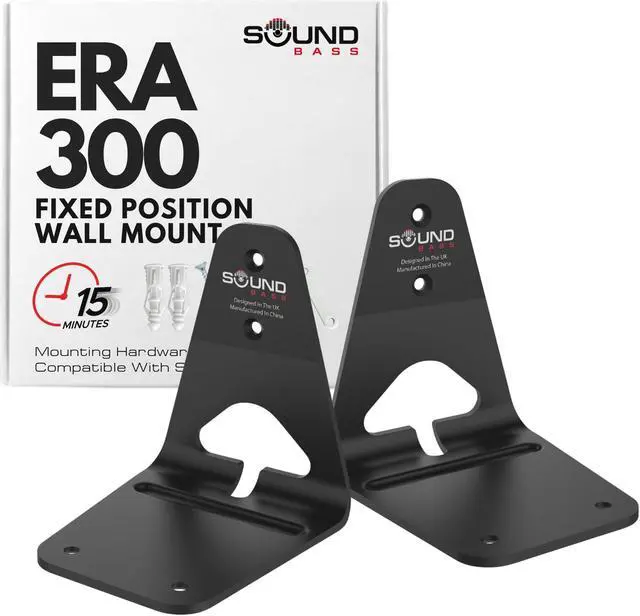 Main image of ERA300 Wall Mount Bracket, Low Profile, Black, Twin Pack, Compatible with Sonos ERA 300 Speaker, Complete with All Fixing Hardware