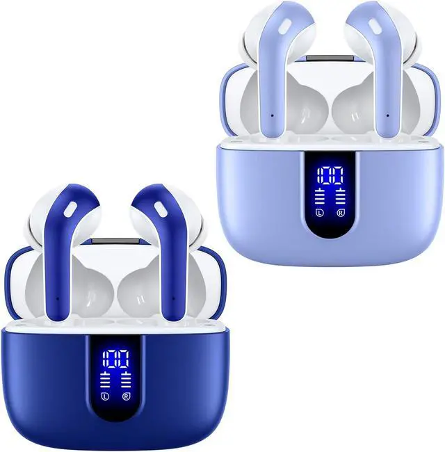 Main image of TAGRY 2 Sets X08 Ocean Blue and Purple Bluetooth Headphones True Wireless Earbuds 60H Playback Ear Buds with Wireless Charging Case in-Ear Earbuds with Mic