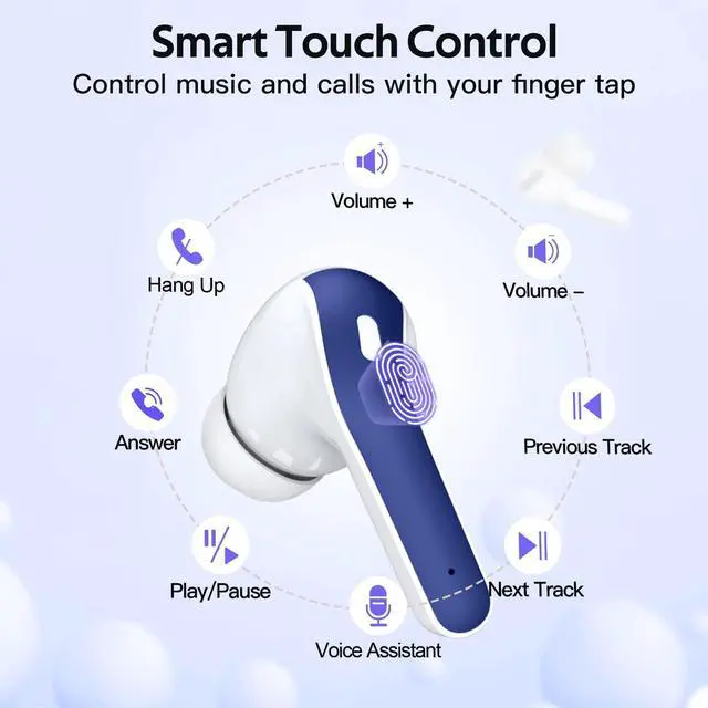 Alt view image 4 of 5 - TAGRY 2 Sets X08 Ocean Blue and Purple Bluetooth Headphones True Wireless Earbuds 60H Playback Ear Buds with Wireless Charging Case in-Ear Earbuds with Mic