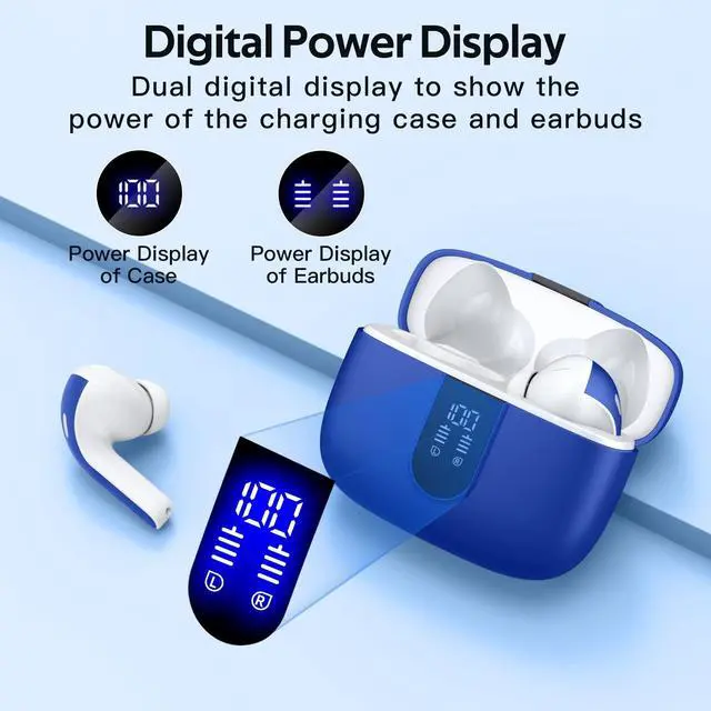 Alt view image 2 of 5 - TAGRY 2 Sets X08 Ocean Blue and Purple Bluetooth Headphones True Wireless Earbuds 60H Playback Ear Buds with Wireless Charging Case in-Ear Earbuds with Mic
