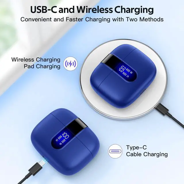 Alt view image 3 of 5 - TAGRY 2 Sets X08 Ocean Blue and Purple Bluetooth Headphones True Wireless Earbuds 60H Playback Ear Buds with Wireless Charging Case in-Ear Earbuds with Mic