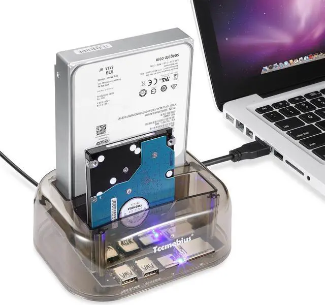 Alt view image 2 of 5 - Tccmebius TCC-S865 USB 3.0 to SATA IDE Dual Slots External Transparent Hard Drive Docking Station with Card Reader and 2 Ports USB 3.0 Hub for 2.5 3.5 Inch IDE SATA I/II/III HDD SSD