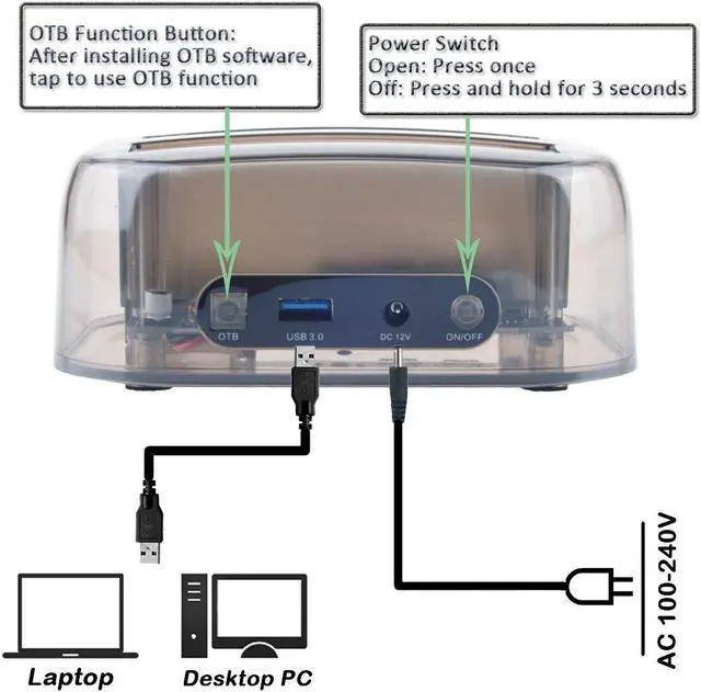 Alt view image 5 of 5 - Tccmebius TCC-S865 USB 3.0 to SATA IDE Dual Slots External Transparent Hard Drive Docking Station with Card Reader and 2 Ports USB 3.0 Hub for 2.5 3.5 Inch IDE SATA I/II/III HDD SSD