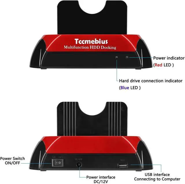 Alt view image 3 of 5 - Tccmebius USB 2.0 Hard Drive Docking Station, TCC-S867-US USB 2.0 to 2.5 3.5 Inch SATA IDE Dual Slots Reader External Enclosure, for 2.5" 3.5" IDE SATA I/II/III HDD SSD