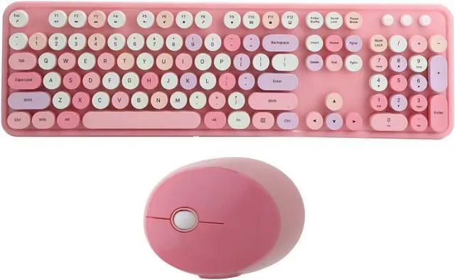 Alt view image 2 of 5 - Tbest Wireless Retro Keyboard Leadsail and Mouse Set Pink Aula,Keyboard an 2.4Ghz 104 Key Keyboard and Mouse Set Office Desktop Cute Keyboard for Computer(Mixed Color)