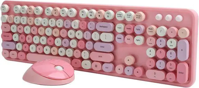 Alt view image 3 of 5 - Tbest Wireless Retro Keyboard Leadsail and Mouse Set Pink Aula,Keyboard an 2.4Ghz 104 Key Keyboard and Mouse Set Office Desktop Cute Keyboard for Computer(Mixed Color)