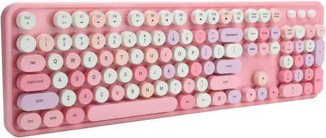 Alt view image 5 of 5 - Tbest Wireless Retro Keyboard Leadsail and Mouse Set Pink Aula,Keyboard an 2.4Ghz 104 Key Keyboard and Mouse Set Office Desktop Cute Keyboard for Computer(Mixed Color)