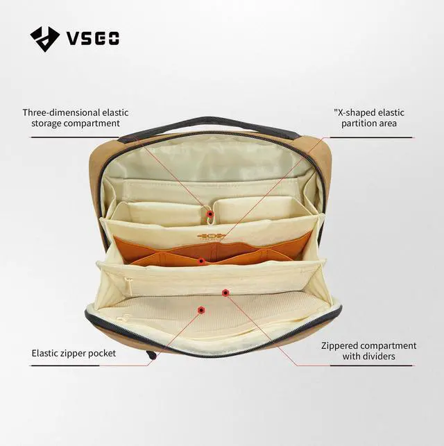 Alt view image 3 of 5 - VSGO Electronics Organizer,Small Tech Accessory Bag,Portable Waterproof Tech Organizer Pouch Compatible for Cables,Phone,Earphone,Flash Disk, Power Bank (Yellow, S)