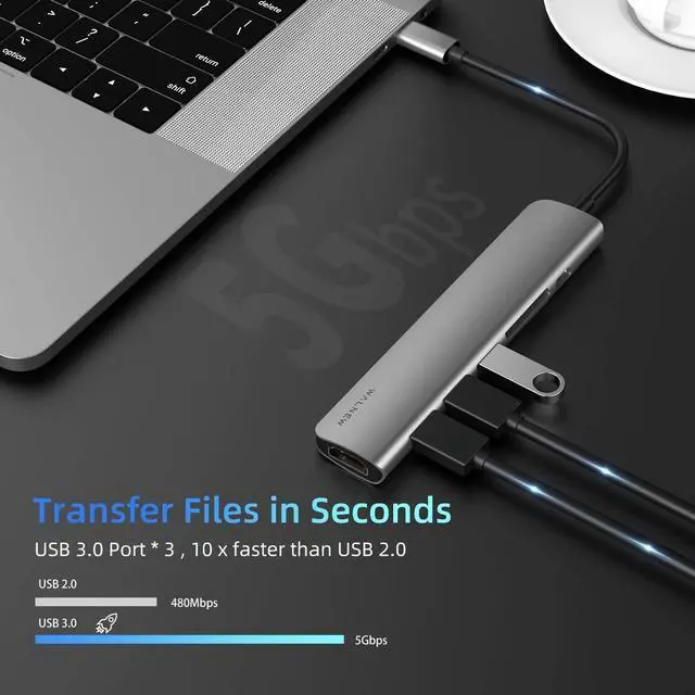 Alt view image 4 of 5 - WALNEW 7 in 1 USB C Hub & USB 3.0 to Ethernet Adapter Bundle