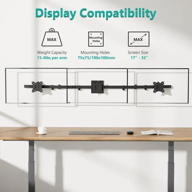 Alt view image 3 of 5 - WALI Triple Monitor Wall Mount for 17 to 32 Inch, Computer Monitor Arm for 3 Screens, Swivel Tilt Wall Mount with Mounting Holes 75x75/100x100mm, Per Arm Holds Up to 15.4lbs (013ARM), Black