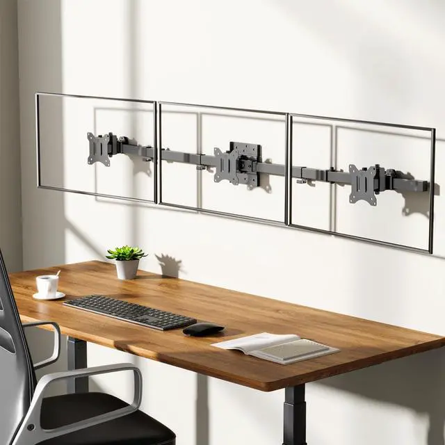 Alt view image 2 of 5 - WALI Triple Monitor Wall Mount for 17 to 32 Inch, Computer Monitor Arm for 3 Screens, Swivel Tilt Wall Mount with Mounting Holes 75x75/100x100mm, Per Arm Holds Up to 15.4lbs (013ARM), Black