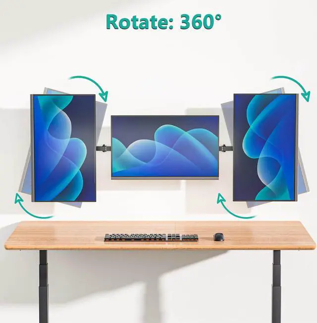 Alt view image 4 of 5 - WALI Triple Monitor Wall Mount for 17 to 32 Inch, Computer Monitor Arm for 3 Screens, Swivel Tilt Wall Mount with Mounting Holes 75x75/100x100mm, Per Arm Holds Up to 15.4lbs (013ARM), Black
