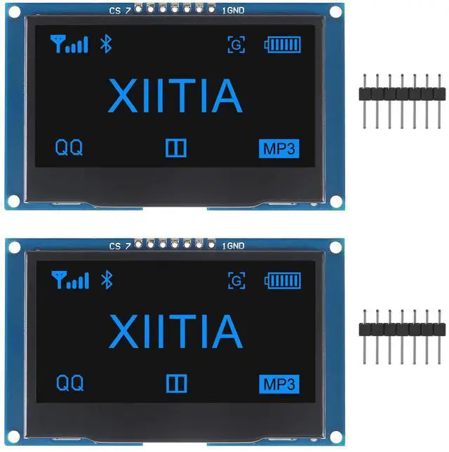 Main image of XIITIA 2pcs 2.42 inch 128x64 OLED LCD Display Module SSD1309 7 Pin SPI/IIC I2C Serial Interface for Arduino UNO R3 (Blue Light)
