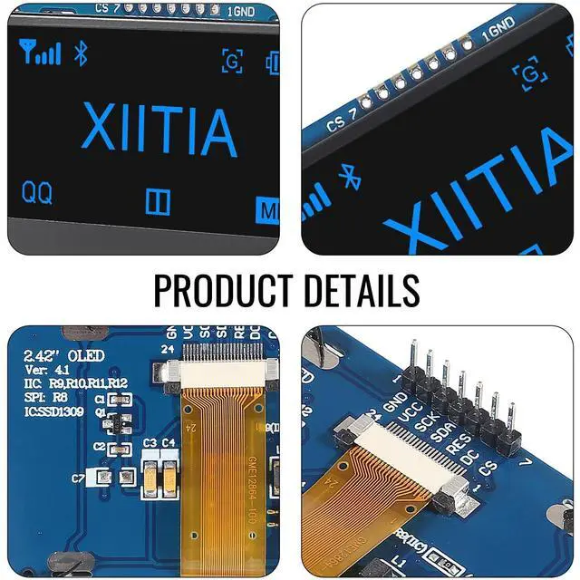 Alt view image 4 of 5 - XIITIA 2pcs 2.42 inch 128x64 OLED LCD Display Module SSD1309 7 Pin SPI/IIC I2C Serial Interface for Arduino UNO R3 (Blue Light)