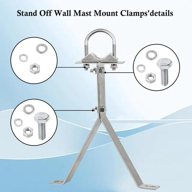 Alt view image 2 of 5 - XRDS-RF Antenna Wall Mount 14 Inch Heavy-Duty Stand Off Wall Mast Mount Windproof Antenna Mounting Bracket for TV Antenna Mast (2-Leg + 2-Leg)
