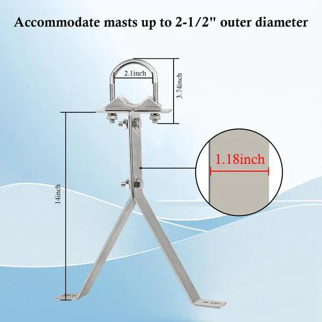 Alt view image 3 of 5 - XRDS-RF Antenna Wall Mount 14 Inch Heavy-Duty Stand Off Wall Mast Mount Windproof Antenna Mounting Bracket for TV Antenna Mast (2-Leg + 2-Leg)