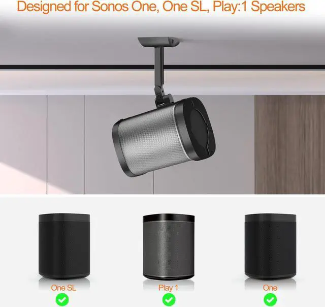 Alt view image 2 of 5 - notiela Speaker Wall Mount and Ceiling Mount for Sonos One, One SL, Play 1 - Swivel & Tilt Adjustable Mounting Brackets for Sonos One, One SL, Play:1 Speaker Mounts, 2 Pack, Black
