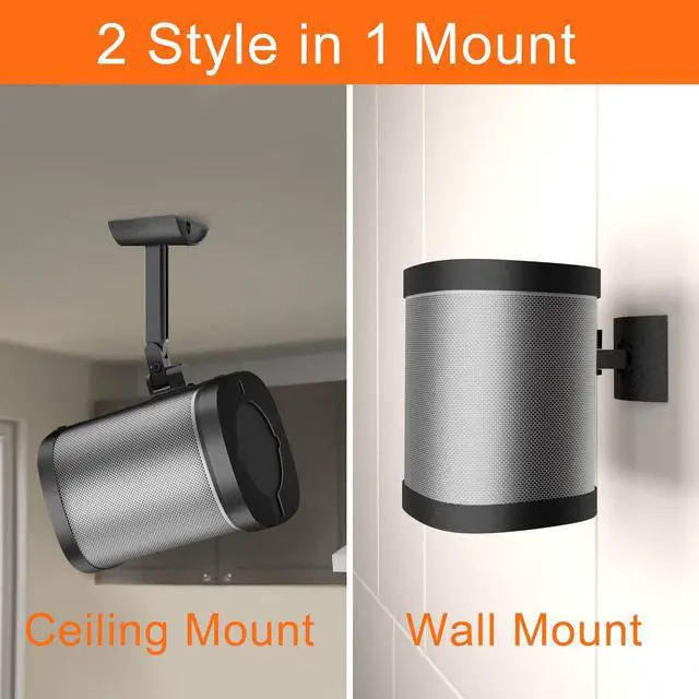 Alt view image 3 of 5 - notiela Speaker Wall Mount and Ceiling Mount for Sonos One, One SL, Play 1 - Swivel & Tilt Adjustable Mounting Brackets for Sonos One, One SL, Play:1 Speaker Mounts, 2 Pack, Black
