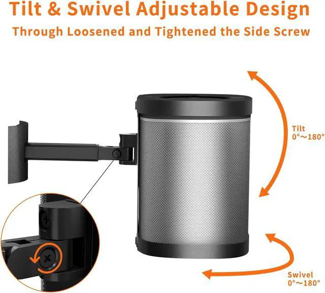 Alt view image 4 of 5 - notiela Speaker Wall Mount and Ceiling Mount for Sonos One, One SL, Play 1 - Swivel & Tilt Adjustable Mounting Brackets for Sonos One, One SL, Play:1 Speaker Mounts, 2 Pack, Black