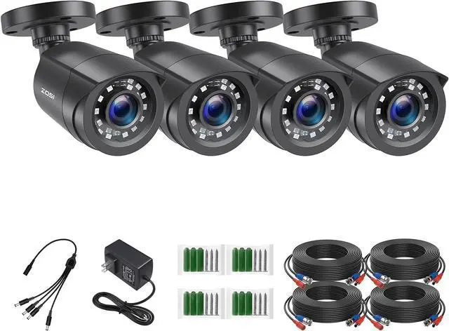 Main image of ZOSI 4 Pack 2MP 1080p HD-TVI Home Security Camera Outdoor Indoor 1920TVL,24PCS LEDs,80ft Night Vision, 90degView Angle, Weatherproof Outside Surveillance CCTV Bullet Camera(Black)