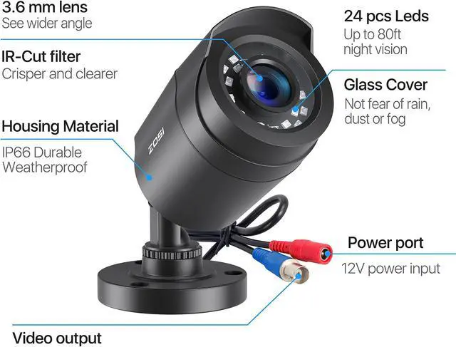 Alt view image 3 of 5 - ZOSI 4 Pack 2MP 1080p HD-TVI Home Security Camera Outdoor Indoor 1920TVL,24PCS LEDs,80ft Night Vision, 90degView Angle, Weatherproof Outside Surveillance CCTV Bullet Camera(Black)