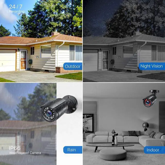 Alt view image 4 of 5 - ZOSI 4 Pack 2MP 1080p HD-TVI Home Security Camera Outdoor Indoor 1920TVL,24PCS LEDs,80ft Night Vision, 90degView Angle, Weatherproof Outside Surveillance CCTV Bullet Camera(Black)