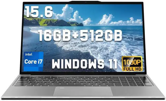 Main image of 2025 Latest 15.6" Laptop Compatible with Windows 11, i7-6500U Processor, 16GB RAM, 512GB SSD, 1080p FHD Display, Backlit Keyboard, WiFi5, Bluetooth5, Fingerprint, Webcam, Mini-HDMI, TF Card Slot, Grey