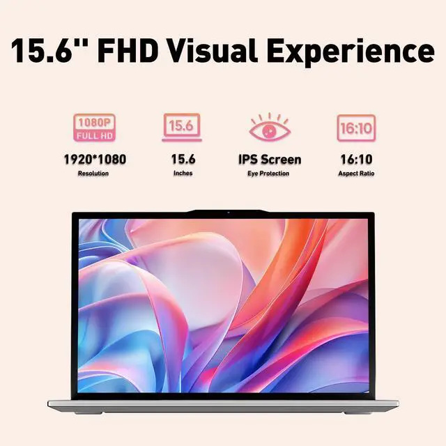 Alt view image 4 of 5 - 2025 Latest 15.6" Laptop Compatible with Windows 11, i7-6500U Processor, 16GB RAM, 512GB SSD, 1080p FHD Display, Backlit Keyboard, WiFi5, Bluetooth5, Fingerprint, Webcam, Mini-HDMI, TF Card Slot, Grey