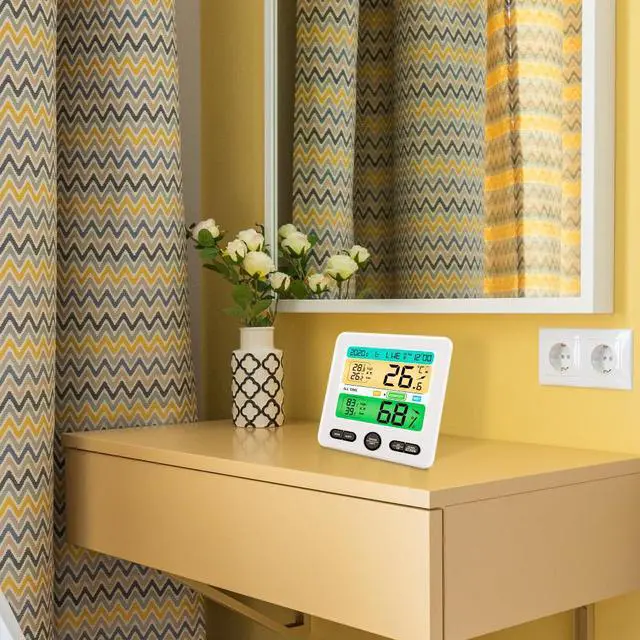 Alt view image 4 of 7 - 1pc Practical Durable Convenient Multipurpose Home Hygrothermograph Thermometer Clock Hygrometer Clock