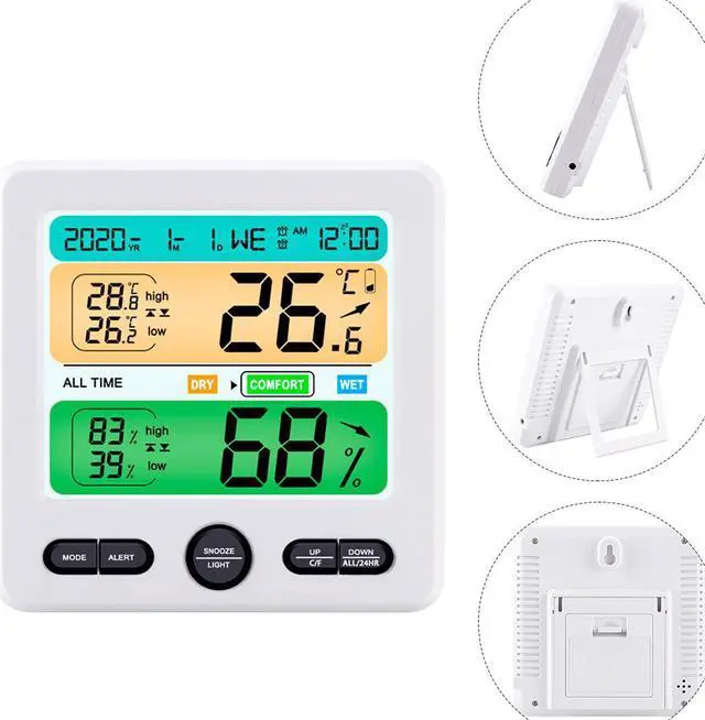 Alt view image 5 of 7 - 1pc Practical Durable Convenient Multipurpose Home Hygrothermograph Thermometer Clock Hygrometer Clock