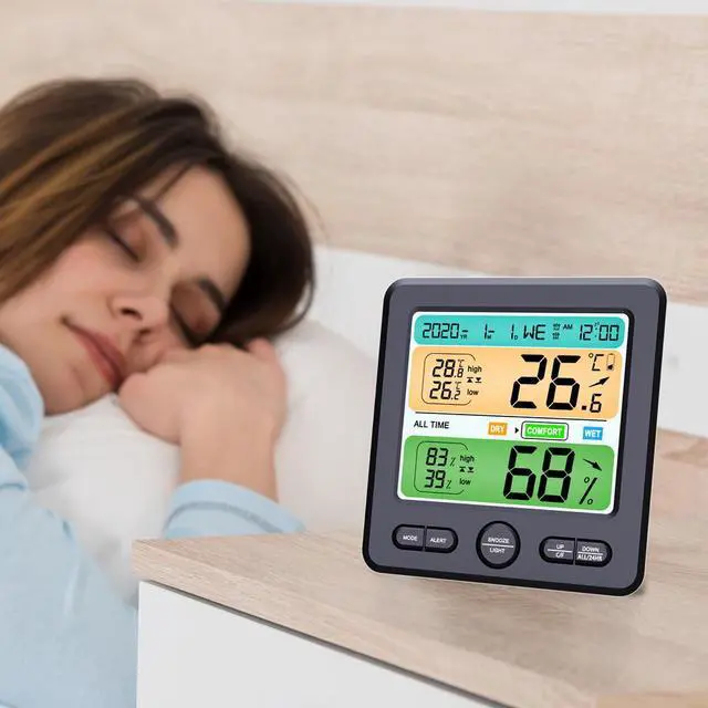 Alt view image 7 of 7 - 1pc Practical Durable Convenient Multipurpose Home Hygrothermograph Thermometer Clock Hygrometer Clock