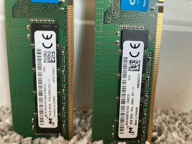 Alt view image 5 of 5 - Crucial 16GB 288-Pin DIMM DDR4-2666 (PC4-21300) DIMM 288Pin CL19 2Rx8 1024x8 18 Chips ECC UNBUFFERED CT16G4WFD8266/ MTA18ASF2G72AZ-2G6D1
 2RX8 MTA18ASF2G72AZ-2G6D1