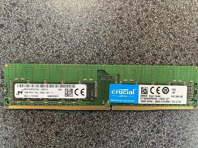 Main image of Crucial 16GB 288-Pin DIMM DDR4-2666 (PC4-21300) DIMM 288Pin CL19 2Rx8 1024x8 18 Chips ECC UNBUFFERED CT16G4WFD8266/ MTA18ASF2G72AZ-2G6D1
 2RX8 MTA18ASF2G72AZ-2G6D1