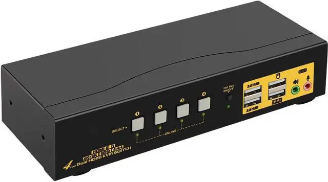 Alt view image 4 of 7 - HDMI KVM Switch 4 Port Dual Monitor 4K 60Hz, 4x2 PC Monitor Keyboard Mouse Selector with Audio and 2 USB 2.0 HUB