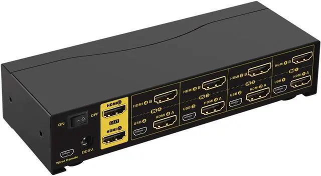 Alt view image 6 of 7 - HDMI KVM Switch 4 Port Dual Monitor 4K 60Hz, 4x2 PC Monitor Keyboard Mouse Selector with Audio and 2 USB 2.0 HUB