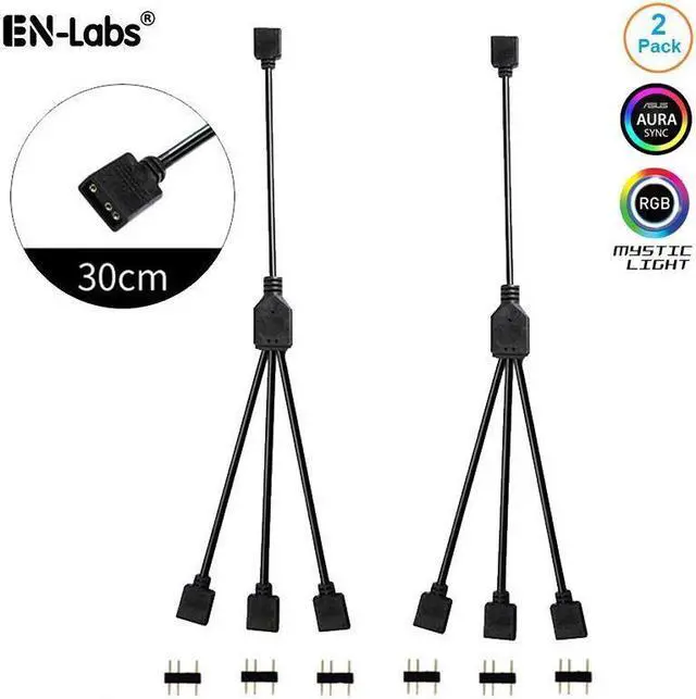 Alt view image 2 of 5 - Enlabs 2 Pack 5V 3-Pin RGB 3-Way Female to x Female RBW LED Strip Splitter Cable,3 Port AURA RGB Lighting Hub w/ Gender Changer Adapter - 1 Foot