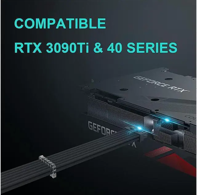 Alt view image 4 of 6 - SAMA PCI-E 5.0 GPU PSU Cable 12+4pin to 3×8PIN 12VHPWR Sleeved Extension Cable Plug Connector 340mm 16AWG for RTX 3090Ti 4070 4080 Black