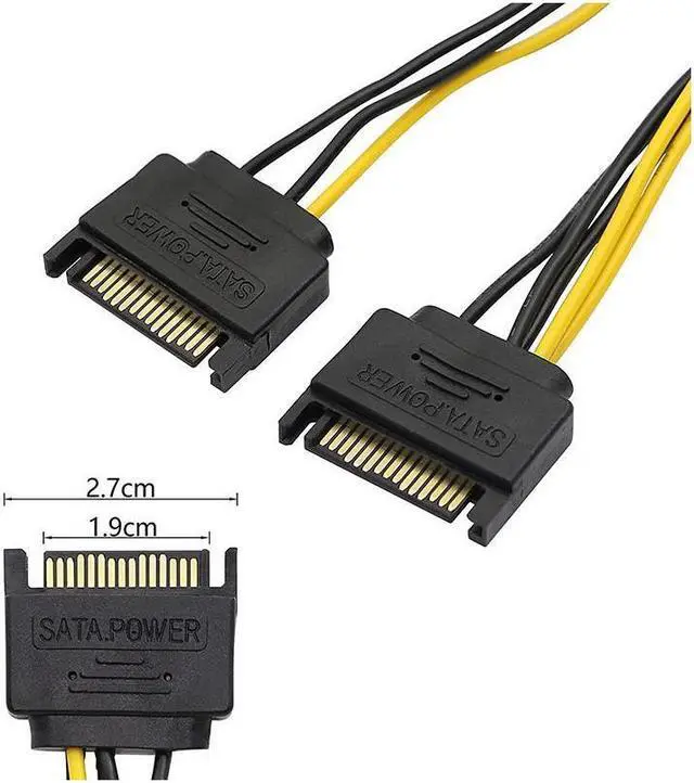Alt view image 4 of 5 - SATA to GPU 8 Pin Power Adapter Cable - 2 x SATA 15pin to PCIe 8pin PCI-e Video Card Internal Power Adapter Converter - Dual SATA to Graphics Card 8pin (6+2) Cord - 8 Inches