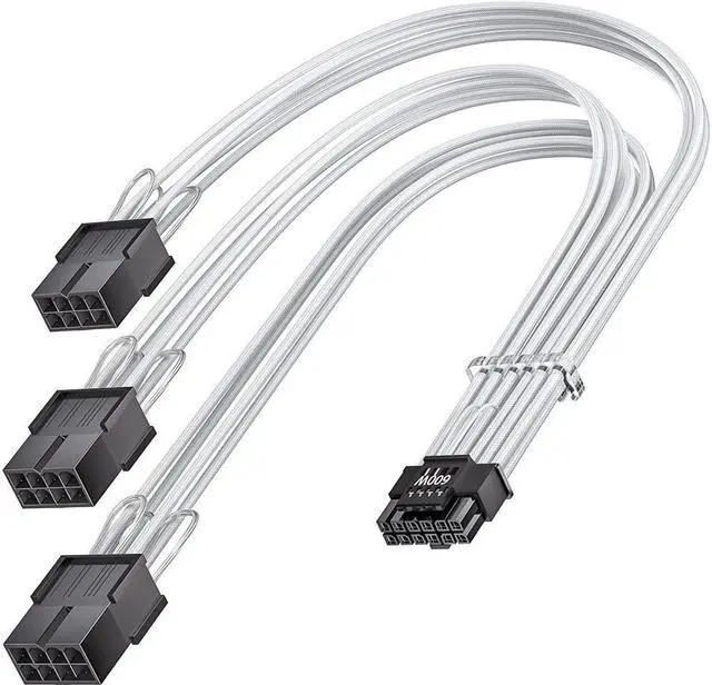 Alt view image 5 of 5 - CORN PCI-e 5.0 Extension Cable 30cm/1ft 16 Pin(12+4) Male to PCIE 3x8Pin(6+2) Female Sleeved Extension Cable with 4 Cable Combs 12VHPWR 16AWG Cable Compatible for GPU RTX 3090Ti 4070Ti 4080 4090 White
