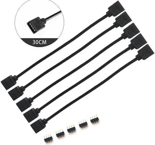 Alt view image 2 of 3 - Enlabs 5 Pack 12V 4-Pin RGB Female to Female RBW LED Strip Extension Cable w/ Gender Changer Adapter - 1 Foot