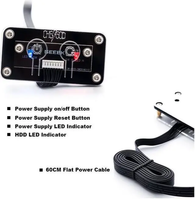 Alt view image 5 of 5 - PC Power Switch Button Cable,Desktop Computer Power Supply On/Off,Reset Switcher Extention Cord w/ HDD LED Indicator& PMMA Case-2FT