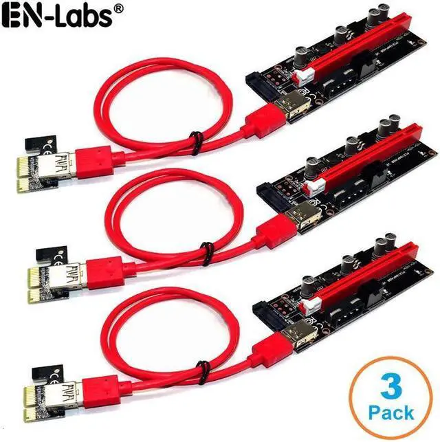 Alt view image 3 of 3 - 3-Packs PCIe Riser Cable 1X to 16X Graphics Extension for GPU Mining Powered Riser Adapter Card, 60cm USB 3.0 Cable,PCI Express X1 to X16 GPU Mining Card, SATA,6Pin and Molex 3 Power Options