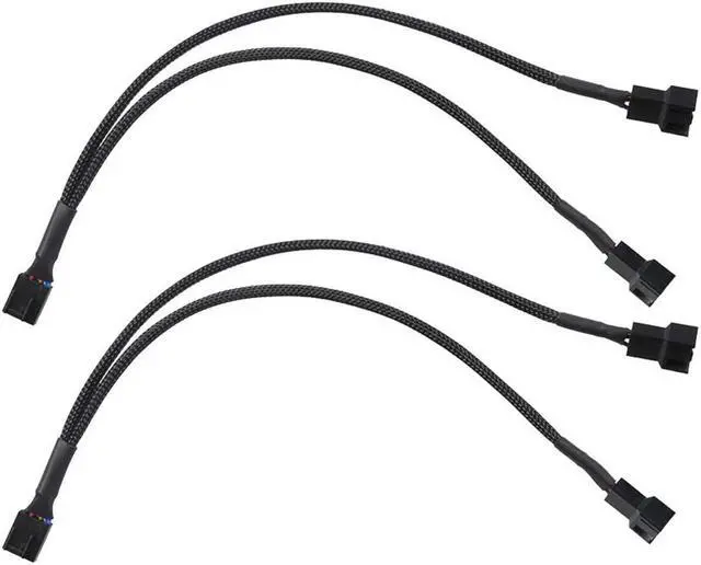 Main image of PWM Fan Splitter Cable 1 to 2, Black Sleeved 2 Way PC Fan Extension Cable Compatible with Computer 3 Pin & 4 Pin CPU / Case Fans, 10 Inch, 2 Pack
