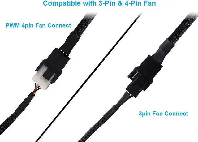 Alt view image 2 of 5 - PWM Fan Splitter Cable 1 to 2, Black Sleeved 2 Way PC Fan Extension Cable Compatible with Computer 3 Pin & 4 Pin CPU / Case Fans, 10 Inch, 2 Pack