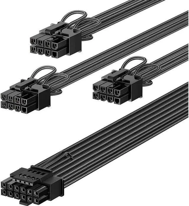 Alt view image 5 of 5 - PCIe 5.0 GPU Power Cable 70cm | 16pin (12+4) 12VHPWR Connector for RTX 3090 Ti 4080 4090 | 3x8pin (4+4) CPU Male Plugs Only for Corsair/Great Wall/Thermaltake Modular Power Supply (Black)